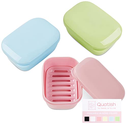 Quatish 3 Pack Leakproof Travel Soap Case - Pink, Green, Blue