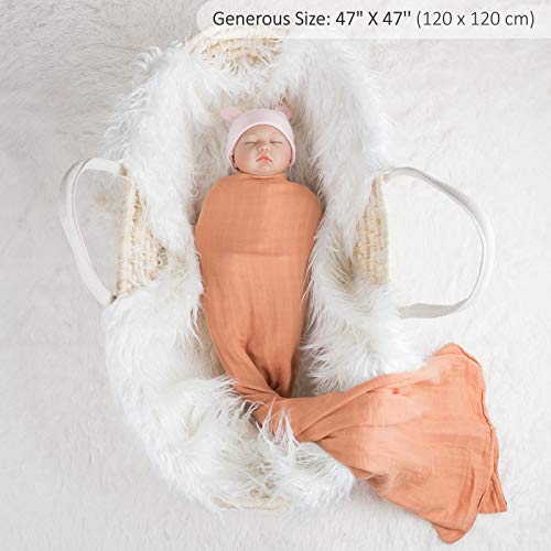 Meracorallo Muslin Swaddle Blanket - Soft Bamboo Cotton, Orange, 47x47"
