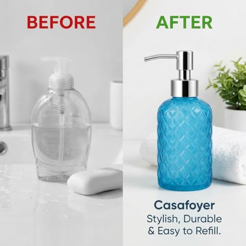 Casafoyer 15 Oz Blue Glass Soap Dispenser with Stainless Steel Pump