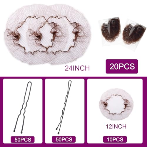 SIKCOSKI 130-Piece Brown Hair Net and U-Shaped Bun Pin Set for Dance