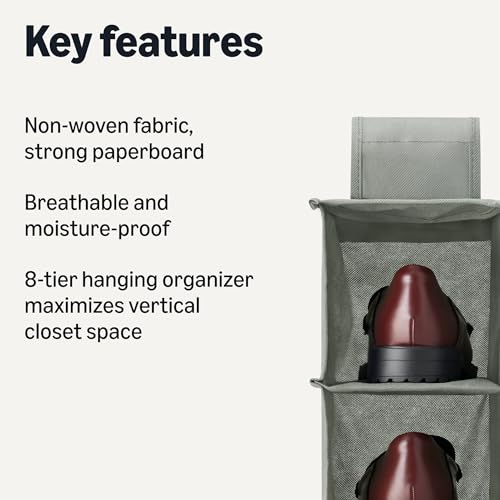 Amazon Basics 8-Tier Hanging Shoe Organizer - Space-Saving Storage, Dark Grey