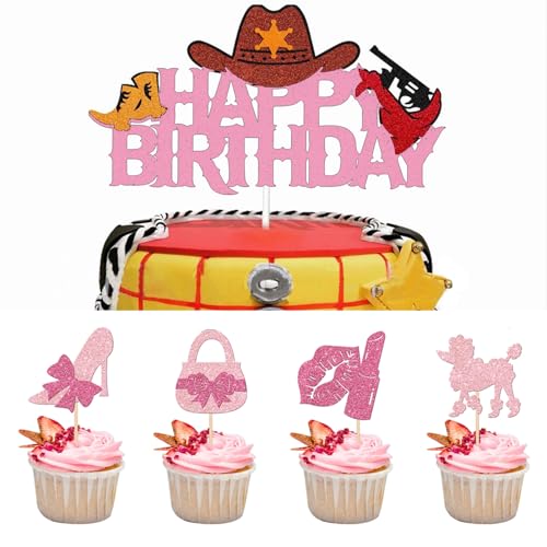 Glitter Pink Princess Cupcake Toppers - 30 PCS Party Decorations