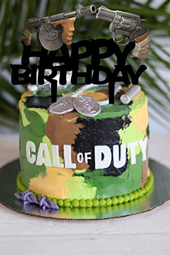 Gun Cake Topper Black Acrylic Pistol Birthday Party Decoration for Men