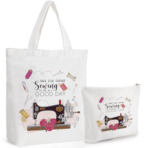VeloKomo Mult Sewing Gifts Tote Bag Set - 2 Pcs Canvas Organizer for Quilting & Crafting