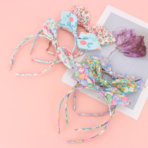AMCAMI 6-Pack Easter Bunny Ear Headbands, Detachable Soft Bow Hair Accessories