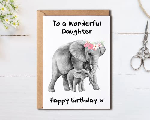 Happy Birthday Daughter Card - Elephant Design, 5x7 Inches
