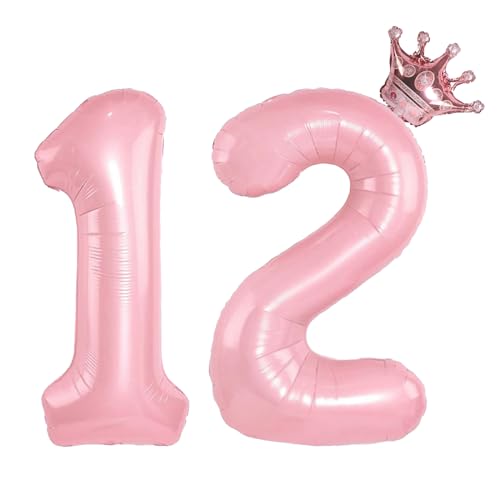 Rose Gold Crown Number 12 Balloon Set for Birthday & Events