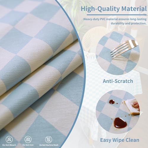 Waterproof Tablecloth 52" x 70" - Blue Checkered Vinyl for Dining & Outdoor Use