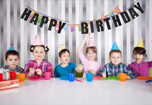 Black Happy Birthday Banner for Party Decorations - Reusable