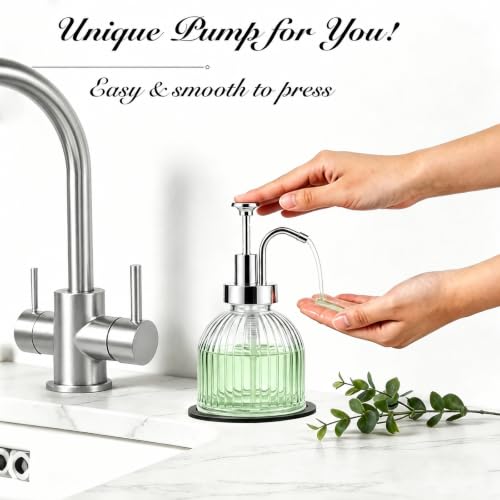 SheeChung 8oz Striped Glass Soap Dispenser with Silver Pump, Clear