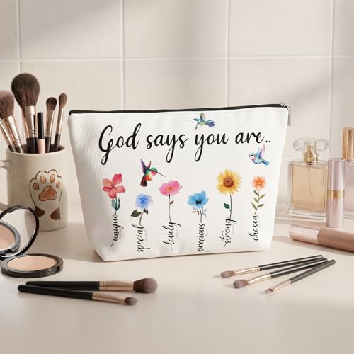 Christian Scripture Makeup Bag - Inspirational Bible Verse Cosmetic Pouch