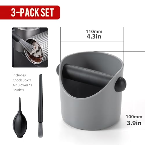 Li&Zhao Espresso Knock Box Space Gray - Premium Coffee Grounds Puck Container with Brush & Dust Blower