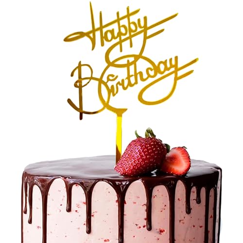 Gold Acrylic Happy Birthday Cake Topper - Elegant Party Decor
