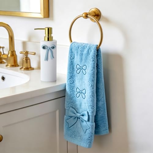 YAUKPH Light Blue Bow Soap Dispenser with Gold Pump - 8.5oz Bathroom Decor
