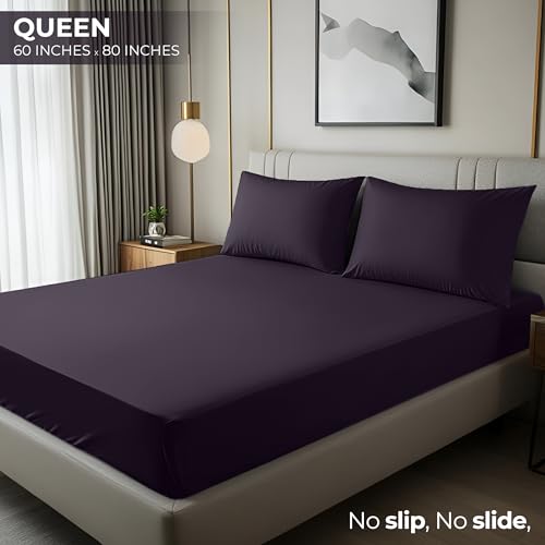 Queen Fitted Sheet - Ultra Soft Microfiber, 15 Inch Deep Pocket, Purple