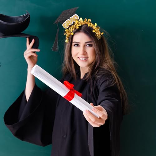 Ecuupas Class of 2025 Graduation Cap Headband with Tassel and Gold Ribbon
