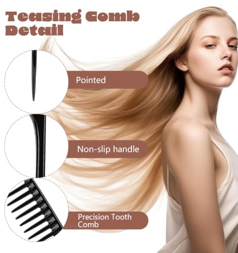 3-Piece Professional Hair Teasing Comb Set for Volume Boost and Backcombing