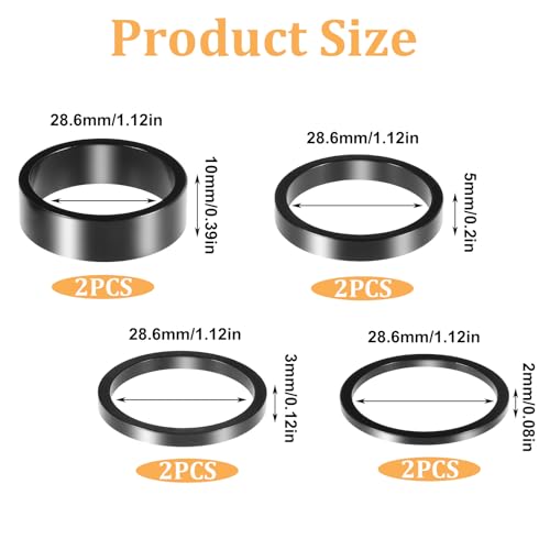 8 PCS Bicycle Headset Spacer, 4 Sizes Aluminium Alloy Bike Handlebar Stem Spacers Threadless Fork Washer Fit for 1 1/8-Inch Stem 2mm 3mm 5mm 10mm