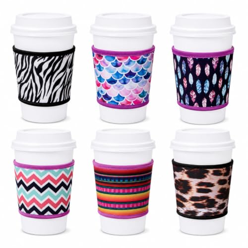Patelai 6-Pack Reusable Coffee Cup Sleeves for 12-20oz Cups