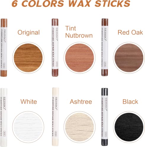 SEISSO 6 Colors Wood Filler Sticks for Furniture & Floor Touch-Ups - Repair Kit