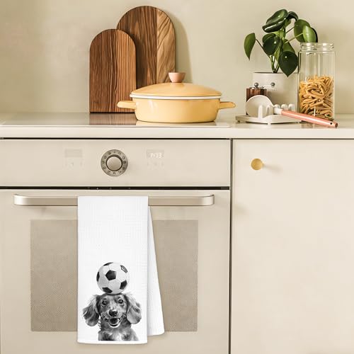 Dachshund Soccer Ball Kitchen Towel - Dog Towel-L, 16x24 Inches