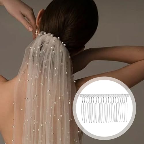 White Ribbon-Wrapped Metal Hair Comb 20-Teeth French Vintage Veil Clip
