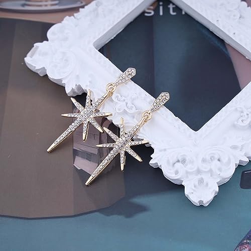 Sttiafay Vintage Crystal Northstar Dangle Earrings Gold CZ Star Drop Earrings