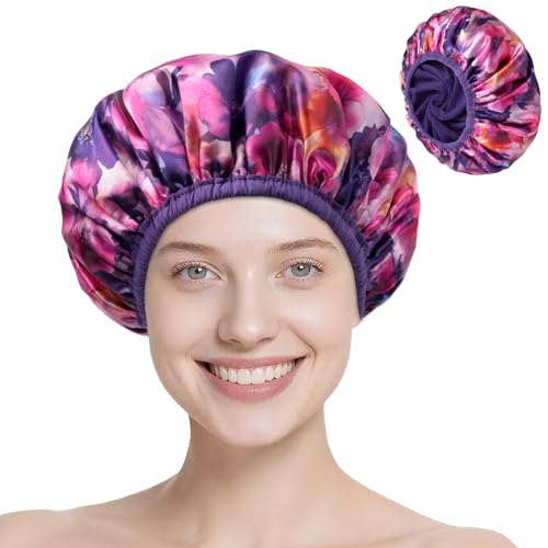 CHFONG Terry Lined Shower Cap for Women - Waterproof Reusable Bath Cap