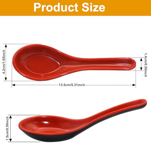 WeiMeet Melamine Soup Spoons - Red and Black Asian Wonton Ramen Spoons, 2 Pcs