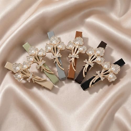 JessLab PU Leather Rhinestone Hair Barrettes, 6 Pcs Matte Leaf Clips
