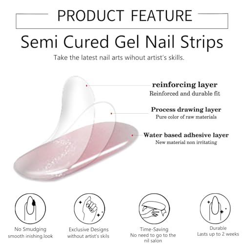 WOKOTO Semi Cured Gel Nail Strips Transparent Pink Cat Eye UV Wraps