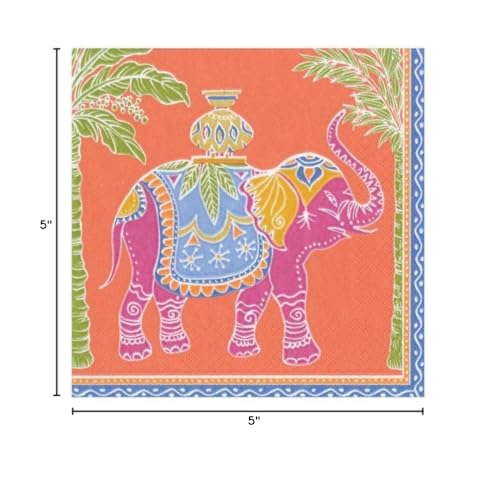 Caspari Royal Elephant Paper Cocktail Napkins - Orange, Pack of 20