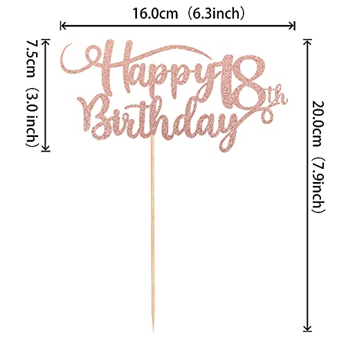 Happy 18th Birthday Cake Topper - Rose Gold Glitter Decoration