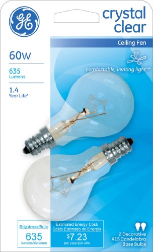 GE 60-Watt A15 Crystal Clear Light Bulb with Candelabra Base, 2-Pack