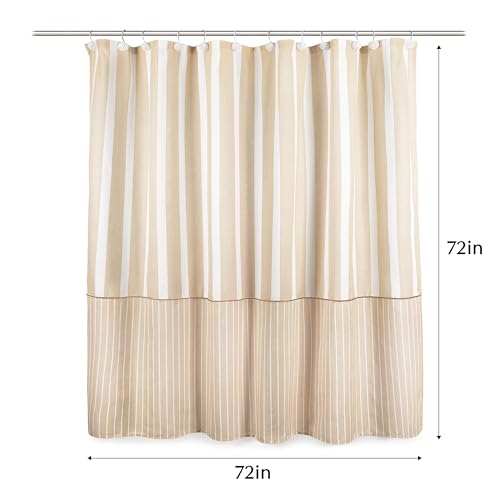 Sunlit Farmhouse Striped Shower Curtain, Beige Faux Linen, 72" x 72"