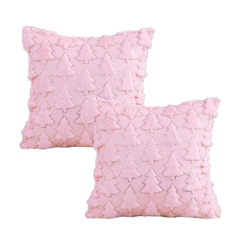 VAKADO 18x18 Pink Christmas Throw Pillow Covers Set of 2 Embroidered Holiday Cushion Cases