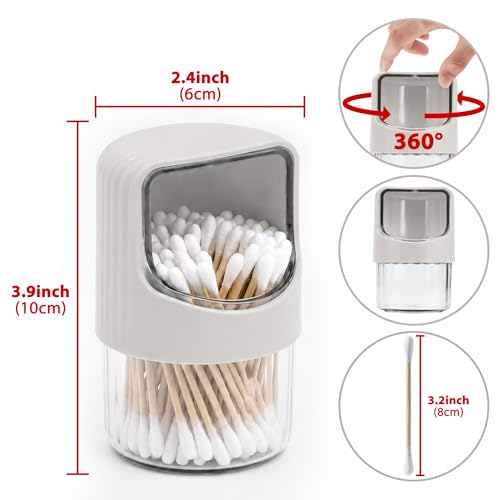 ReignSword 2-Pack Off-White & Light Gray Qtip Dispensers with Rotating Lid, Clear Bathroom Cotton Swab Holders