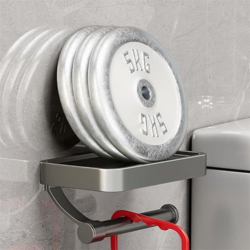 Grey Wall Mount Toilet Paper Holder with Shelf - Rustproof Stainless Steel Bathroom Dispenser