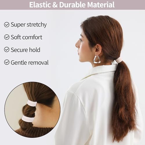 Fishinsea 150 Pcs Seamless Elastic Hair Ties Beige No Damage Pony Tail Bands