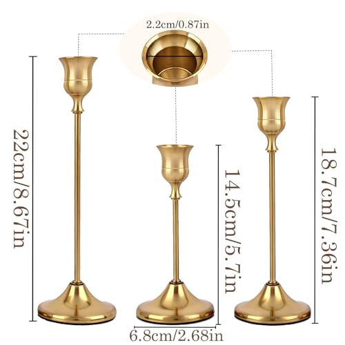 Set of 6 Gold Brass Candle Holders - Elegant Taper Holders