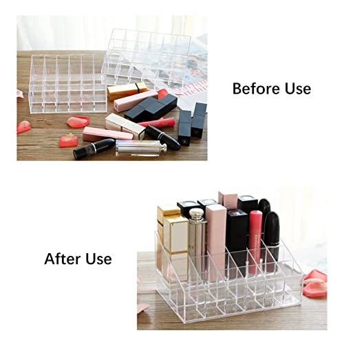 24-Slot Clear Acrylic Lipstick & Lip Gloss Organizer Display Rack