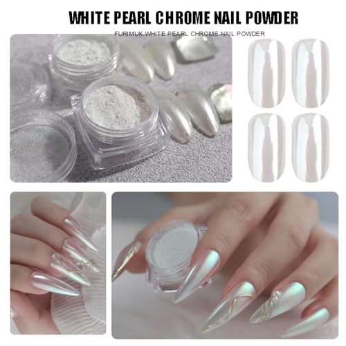 Furimuk White Pearl Chrome Nail Powder - Mirror Effect Aurora Pigment