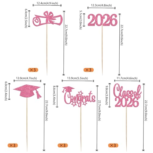 2026 Graduation Centerpiece Sticks - 15 PCS Glitter Decorations