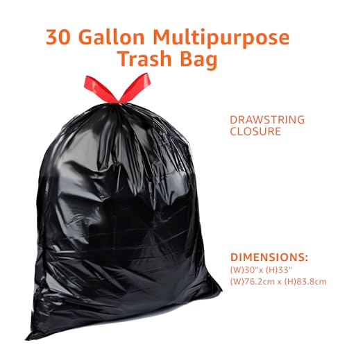 Amazon Basics 30 Gallon Drawstring Trash Bags, 50 Count