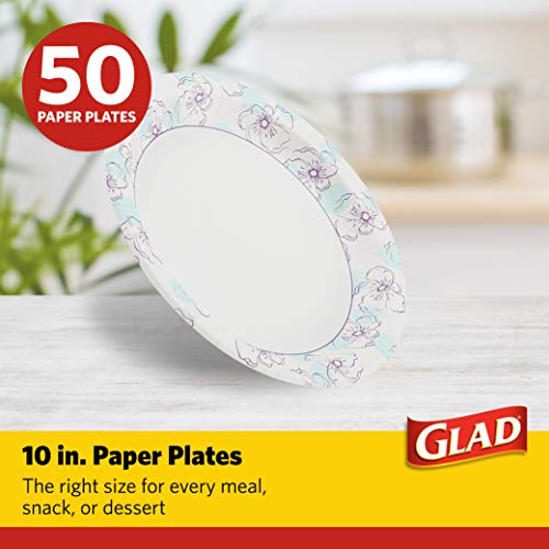 Glad Heavy-Duty 10-Inch Round Paper Plates - Blue Floral Design, 50 Count