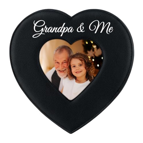Heart-Shaped Leather Picture Frame for Grandpa - 4x4 Photo