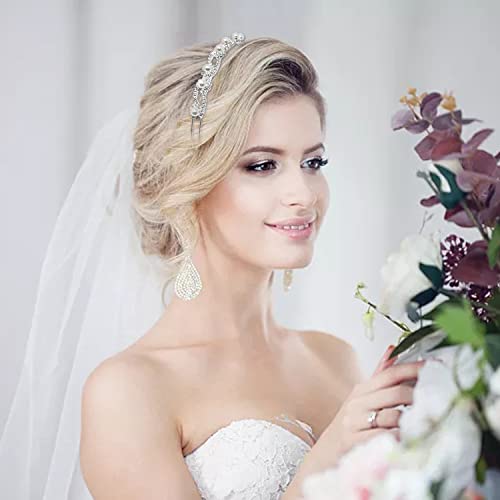Honbay Crystal Pearl Wedding Headband Bridal Hair Crown Tiara