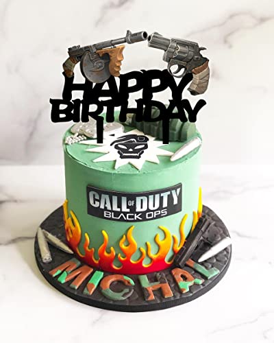 Gun Cake Topper Black Acrylic Pistol Birthday Party Decoration for Men