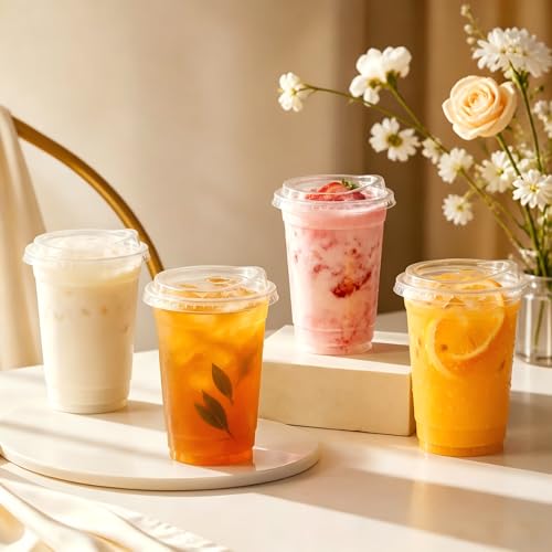 16oz Clear Plastic Cups with Strawless Sip Lids - 25 Sets for Cold Drinks