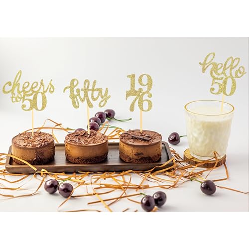Gold 50th Birthday Cupcake Toppers - 24 Pcs Cheers to 50 Picks